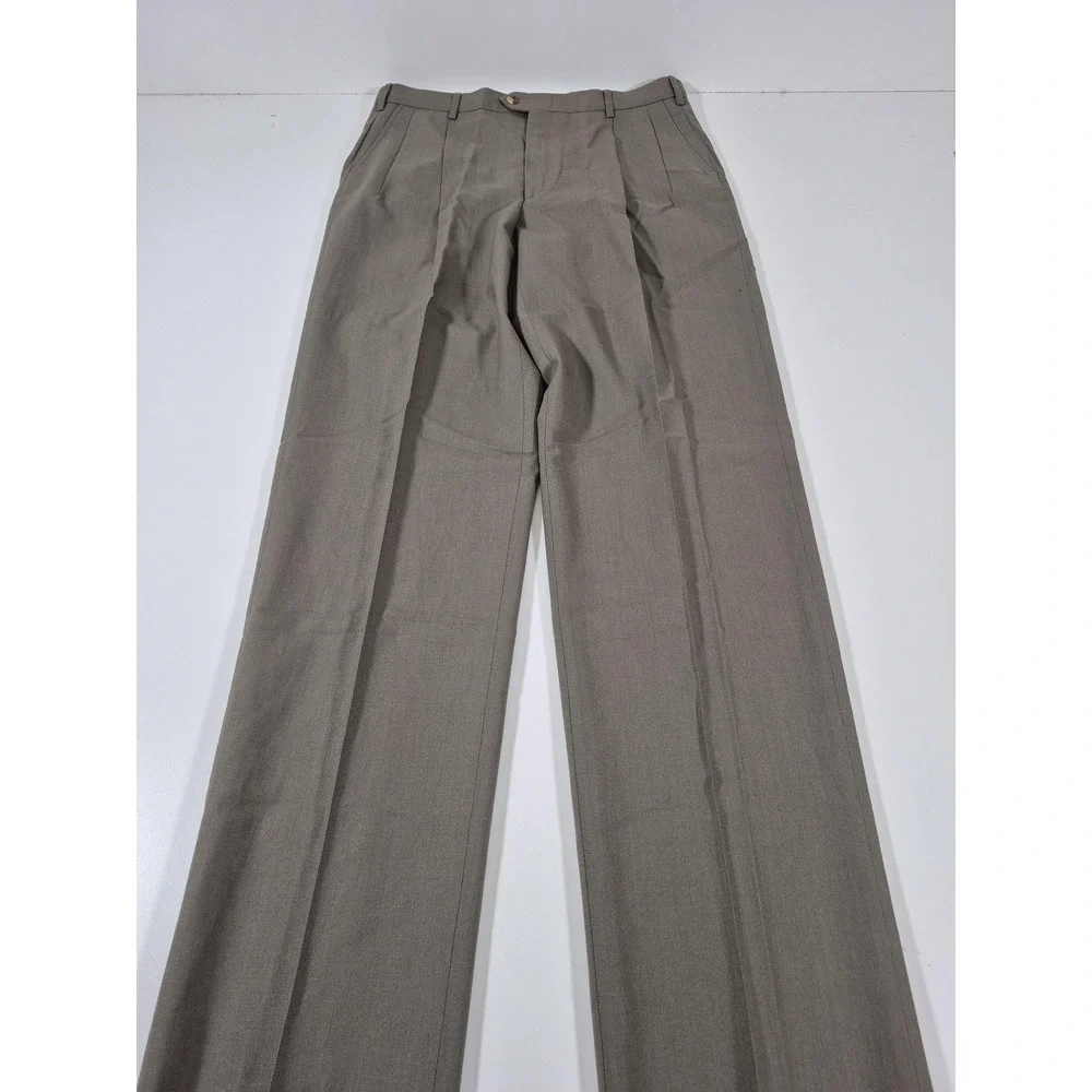 VTG Sansabelt Dress Pants Mens 34x36 Beige Pleated Straight Comfort Waist